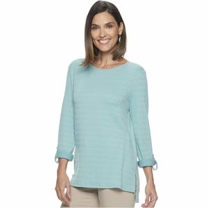 Dana Buchman Polar Lake Blue Textured Roll-Tab Top